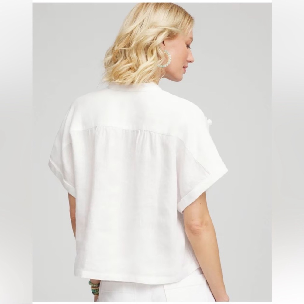 CHICOS Linen Dolman Sleeve Embroidered Blouse White Siz US 8 - Picture 4 of 11